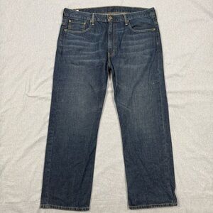 Levi’s 569 Loose Straight Jeans 38x32 Dark Wash Whiskered Faded Denim